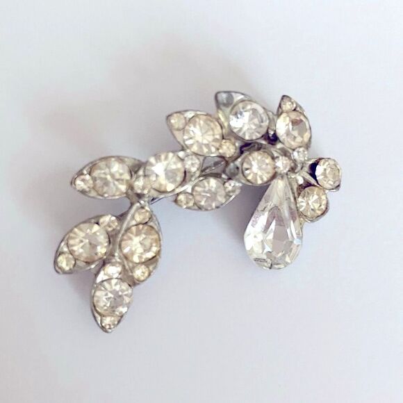 VINTAGE | Jeweled Brooch Pin Diamond Leaves Art Deco 30s 40s 50s - Picture 2 of 3